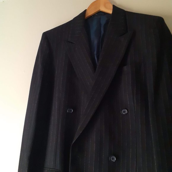 4500cad YSL Pinstripe double breasted navy Blue pure fine wool CEO blazer MEDIUM - Picture 9 of 11